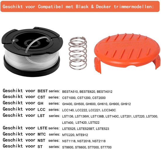 Weed Eater-draad, gazonranden, draadtrimmerdraad AF-100 Draadtrimmer Spoel Compatibel Geschikt voor Black en Decker GH600 GH900 LST201 LSTE525 BESTA510 30ft 0.065" Navullijn AFS Weed Eater Edger met RC-100-P Spoelkapdeksels 6+2 van TrimmerPlus — afbeelding 2