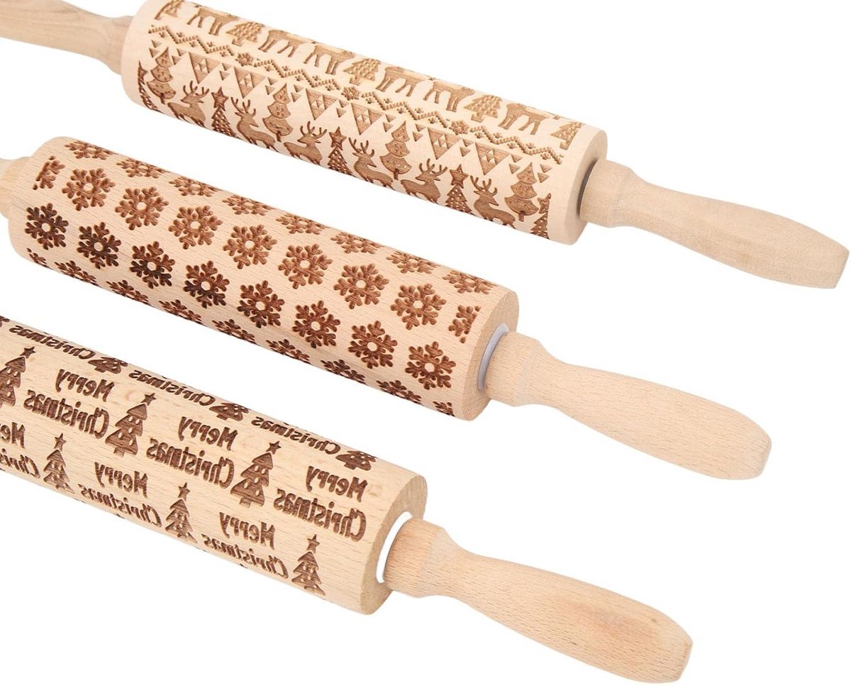Rouleaux à Rouler D'impression, Roche, Flocon De Neige, élan, Gauage En Bois, Cuisson De Biscuits, Biscuits, Gâteau Fondant, Rouleau à Motifs 35x5cm