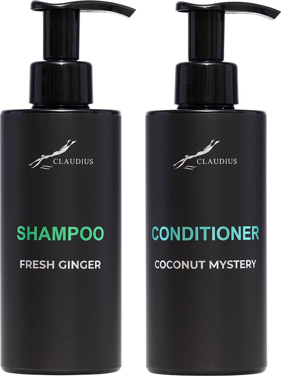 Goedkoopste Douchepakket - Shampoo Fresh Ginger Coconut Conditioner - 300 ml per fles - Claudius Cosmetics - bodycare - luxe fles - set van 2 stuks - Cadeau