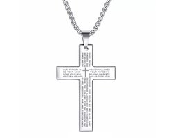Fako Bijoux - Cubaans Kruis Voor Mannen Large - Ketting Met Kruis - Heren Ketting - Holy Cross - 34x50mm - 60cm - 2.5mm - Stainless Steel - RVS - Staal - Zilverkleurig
