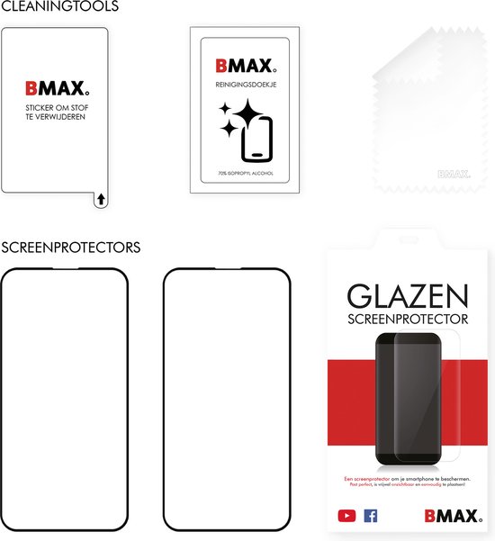 Pack de 2 films de protection d'écran BMAX adaptés à Apple iPhone 16 Plus - Verre trempé Full Cover - Protections d'écran Apple - Accessoires téléphone - Téléphonie et accessoires - Verre de protection - Protections d'écran en Glas - Zwart
