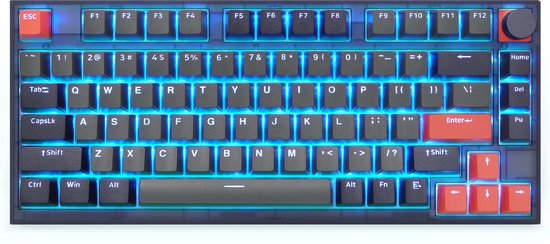 Skylong GK75 Mechanisch RGB Toetsenbord - Bedraad en Draadloos - Bluetooth - 2.4 Ghz - Zwart & Rood - Red Gateron Switch