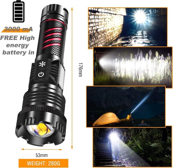 NAKCNM Oplaadbare zaklampenset, led-zaklamp, superhelder, USB-zaklamp
