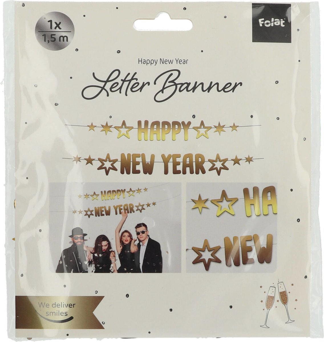 Folat 66101 letterslingers, goud, 2 stuks, oudejaarsavond, decoratie, nieuwjaar feestslingers, fotorekwisieten, decoratie Happy New Year