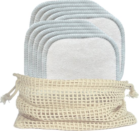 10 Herbruikbare Bamboe Wattenschijfjes - Wasbare Wattenschijfjes - Reusable Makeup Removal Pads - Zero Waste - Ecofriendly - Wit met Groen