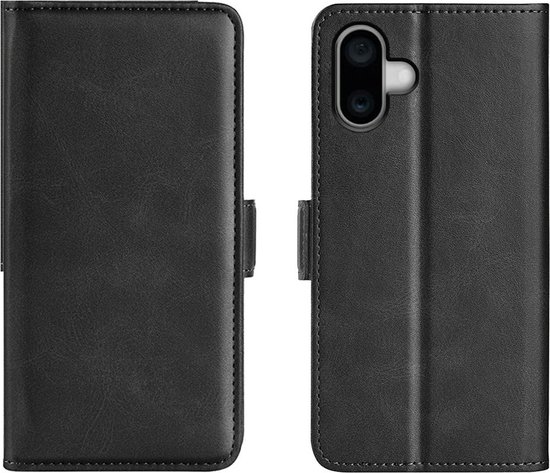 Mobiq - Étui portefeuille en cuir PU avec fermeture iPhone 16 - noir