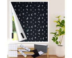 Verduisterend Rolgordijn 300×145cm - Ster- en Maanpatroon - Draagbare Tijdelijke Zonwering met Liniaal - 20 Klittenbanden - 30 Zelfklevende Tapes Rolgordijn