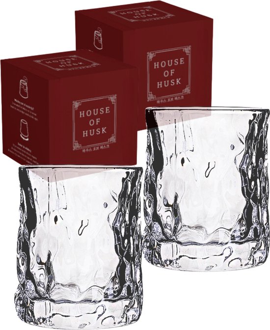 House of Husk 2 Stuks Premium Whiskey Glazen Set - Whiskeyglas - Waterglazen - Hooglans - 220 ml