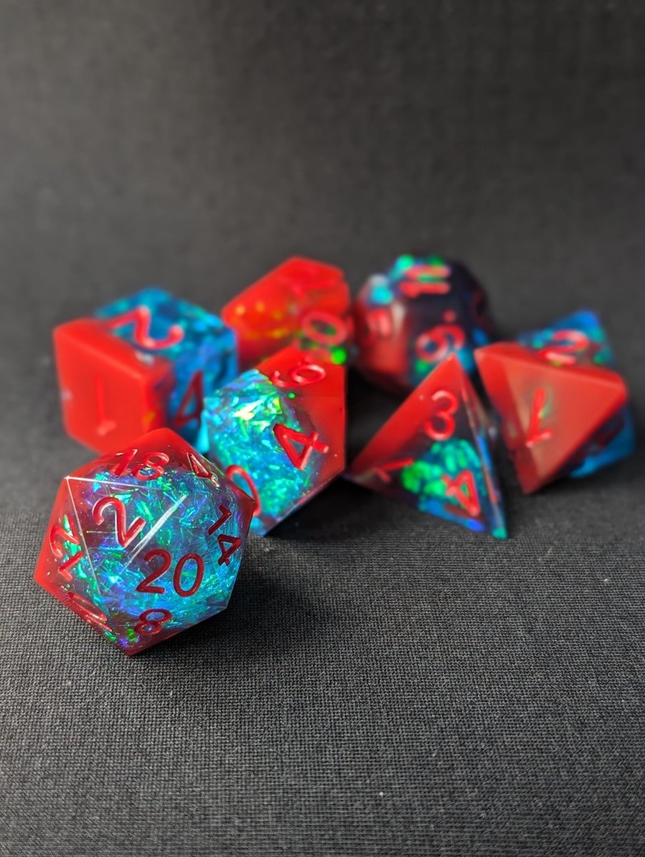 Wancelot FoilForged Azure Ruby DnD Dice Dungeons & Dragons Dice Set