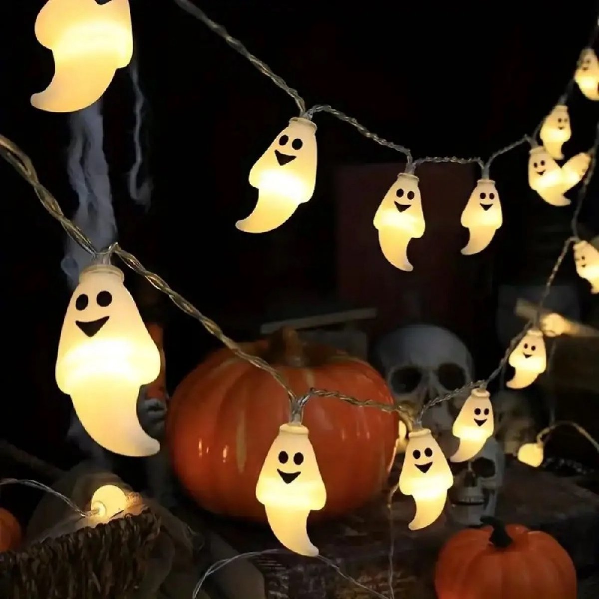 Halloween Spookje Lichtsnoer 1.5 Meter - Warm Witte Lampjes / Verlichting - Op Batterijen