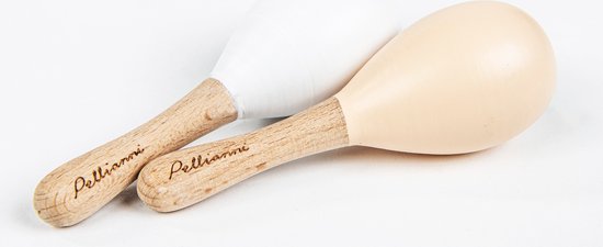 Pellianni: MARACAS PASTELROOS/WIT 12cm, set van 2, FSC hout, in doosje 12x5,5x4cm, 10m+