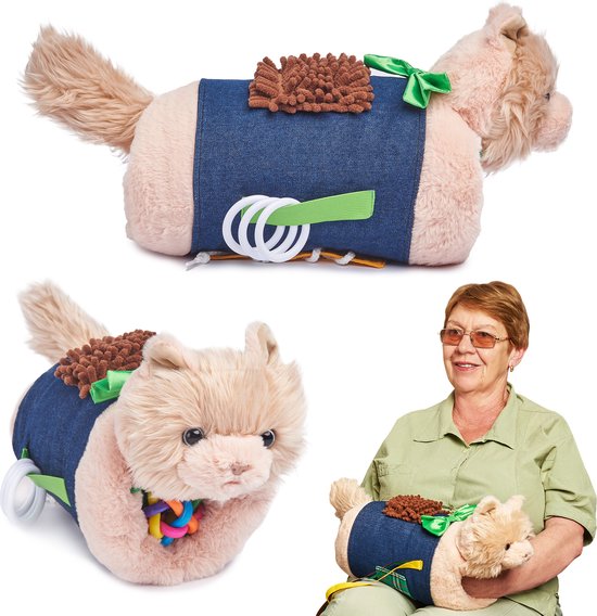 Fidget Muff Kat voor Ouderen - Sensorische Fidget Deken en Muff – Friemel Materialen - Activiteiten voor Senioren met Alzheimer of Dementie - Kalmerend Dementieproduct - Ideaal Cadeau voor Ouderen - 48 x 17 x 16 cm