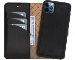 Bouletta geschikt voor iPhone 16 Pro Max Uitneembaar leren Magsafe BookCase Hoesje - Rustic Black