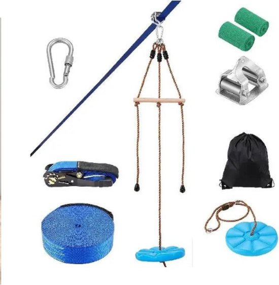 Overeem products zipline - Zipline met schommel - DIY kabelbaan - Makkelijk te installeren - 15.8 meter -