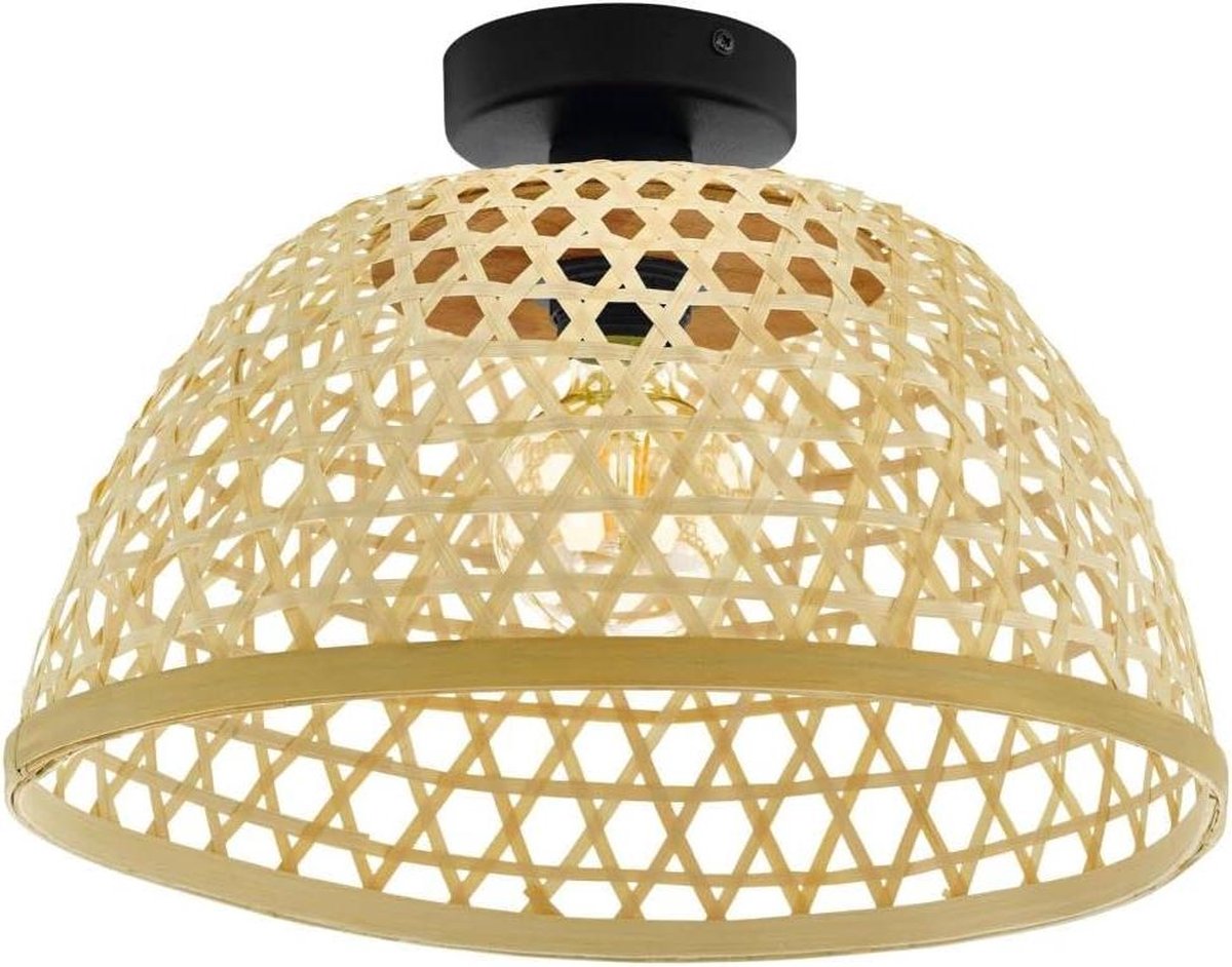 Plafondlamp 1 lichtpunt vintage boho hygge - zwart natuurlijke kleuren - E27 fitting
