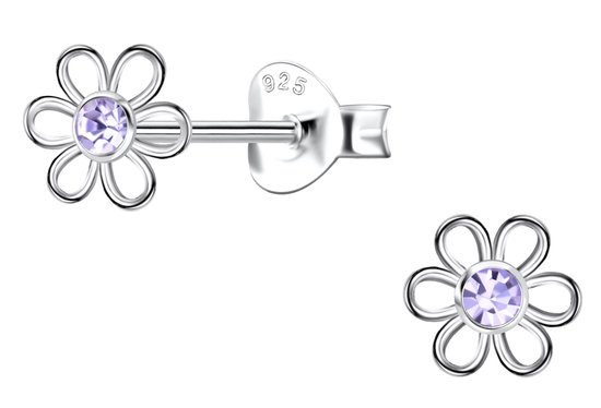 Joie|S - Boucles d'oreilles fleur en argent - 6 mm - fleurs avec cristal violet/lilas - boucles d'oreilles clous - argent sterling 925