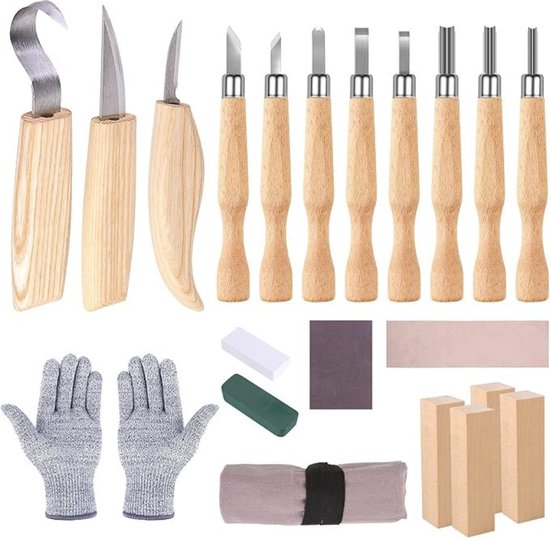 Foto: Multifunctionele houtsnijset houtsnijden ideaal voor beginners wood carving 21 in 1 compleet pakket extra veilig