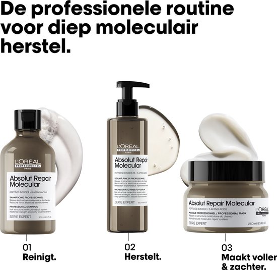 L'Oréal Professionnel Absolut Repair Molecular Masque à rincer - Réparateur et fortifiant - Pour cheveux très abîmés - 250ml