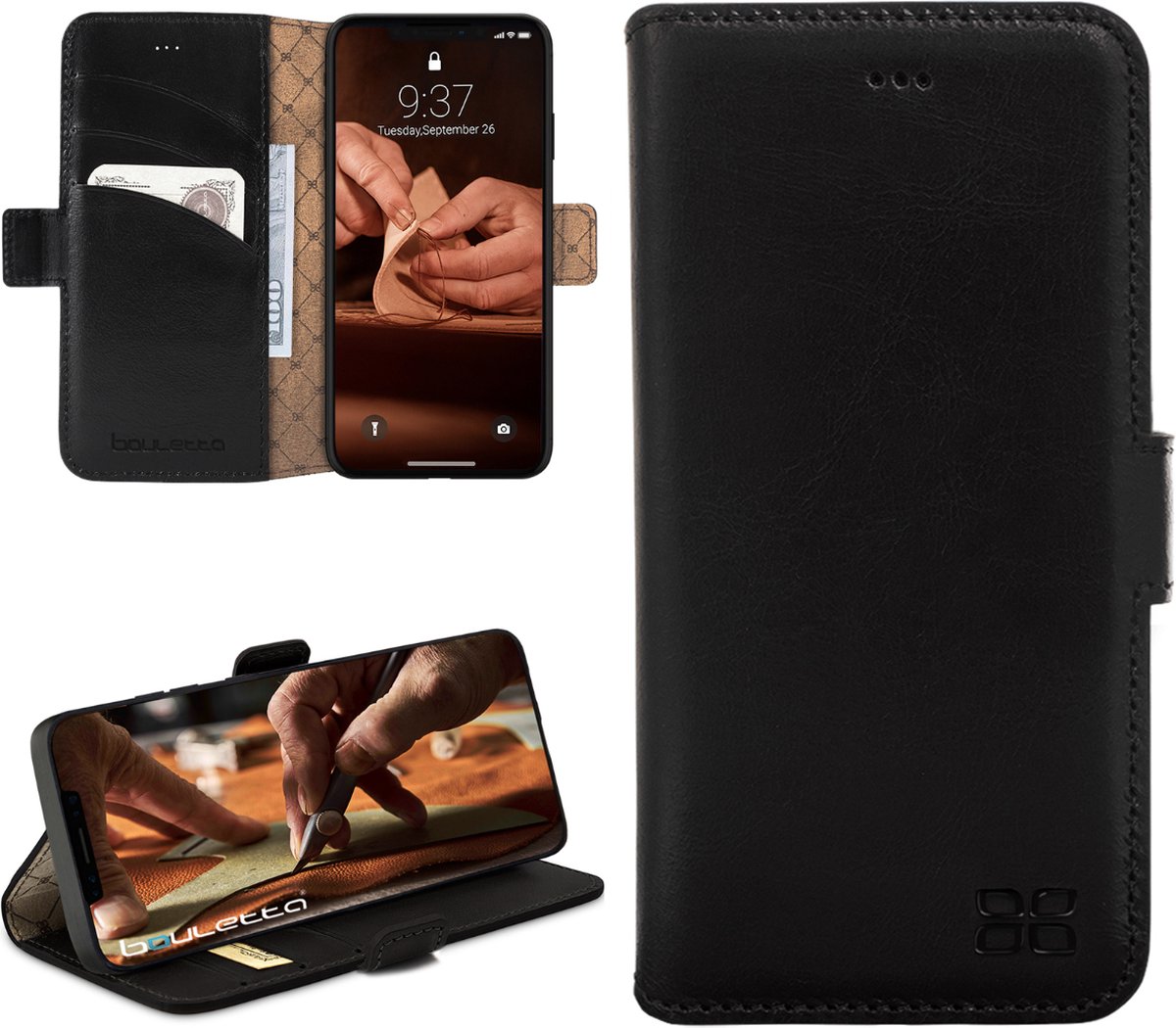 Bouletta geschikt voor iPhone 16 Pro Max lederen BookCase Hoesje - Rustic Black