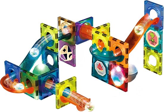 Foto: Magnetische blokken ballenbaan glowing 75 st light magnetic blocks magnetic marble run set licht magnetische blokken magnetisch speelgoed geschenkdoos cadeau kinderen knikkerbaan