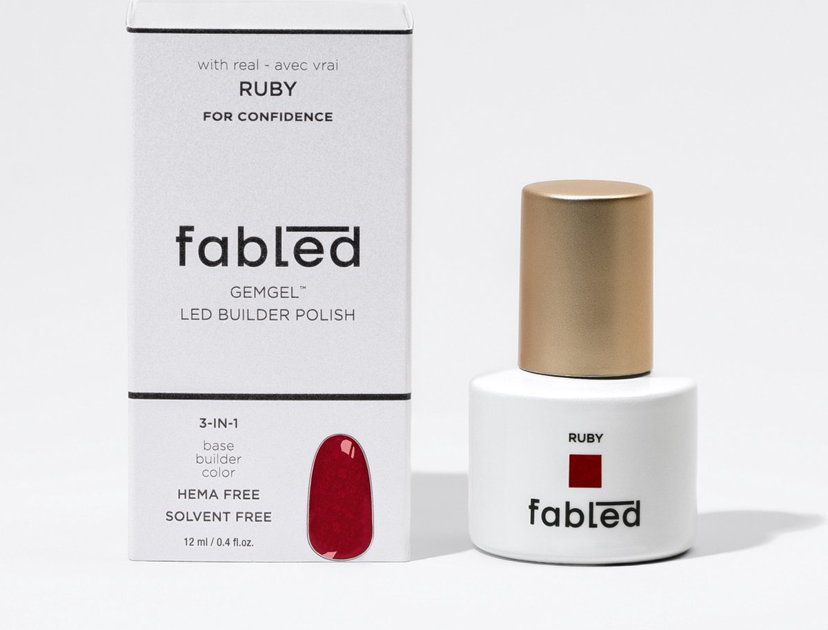 Goedkoopste Fabled® Ruby 3-in-1 Gellak - Basis, Builder & Kleur - met Echte Edelstenen - Gellak Nagellak - 12ml