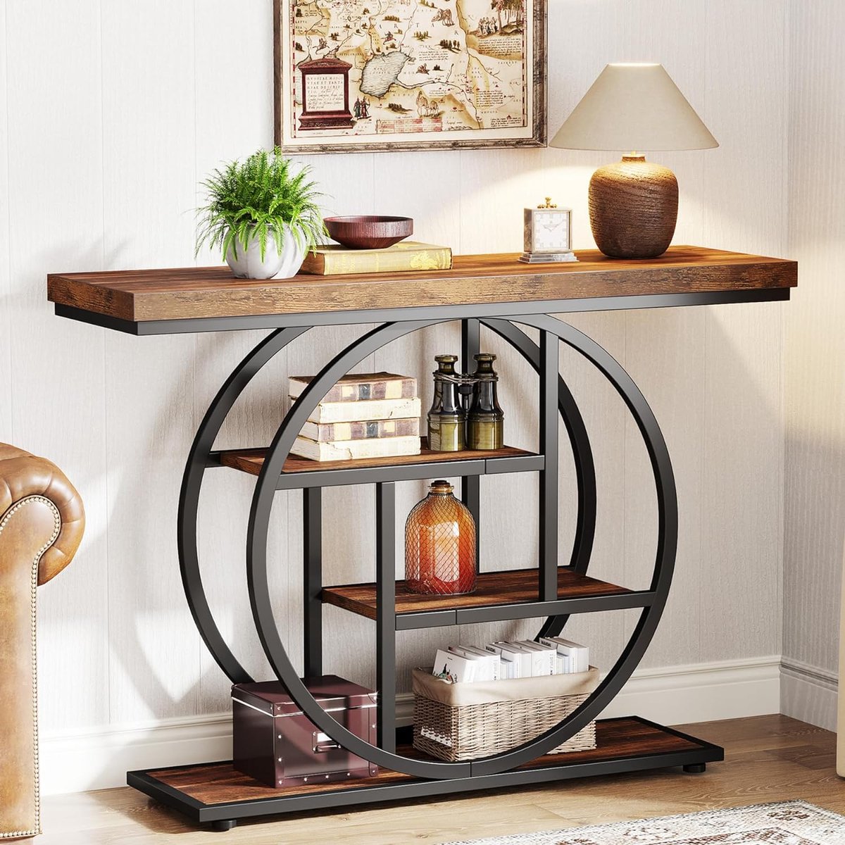 Tribesigns Consoletafel - Sidetable - Console - Haltafel - Metaal/Hout - Bruin - Industrieel - 105 x 80 x 30 cm - Console Tafel voor Hal, Woonkamer, Entree