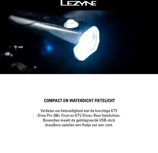 Lezyne KTV Drive Pro 300 + KTV Drive - Fietsverlichting set - Fietslicht - Fietslicht voor en achter - Waterdicht - 300 Lumen - Zwart — afbeelding 2