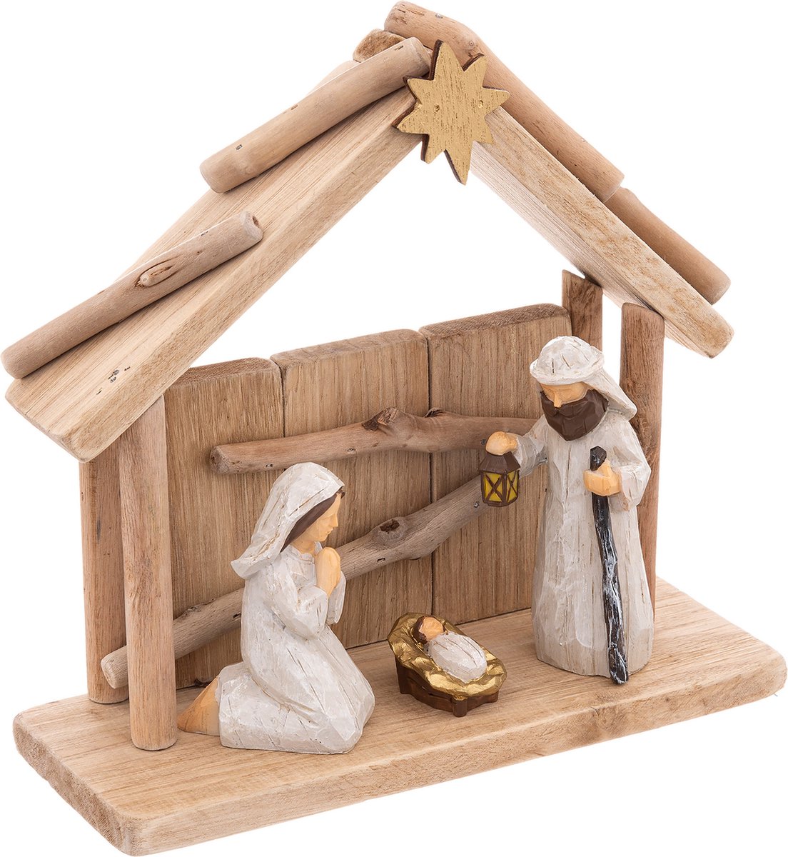 Feeric Lights & Christmas Kerststal - met beeldjes - L20 x B8 x H19,5 cm - hout/polyresin
