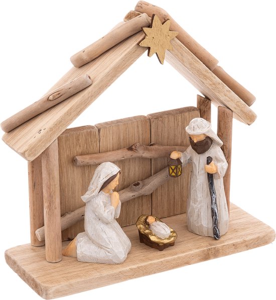 Foto: Feeric lights christmas kerststal met beeldjes l20 x b8 x h19 5 cm hout polyresin