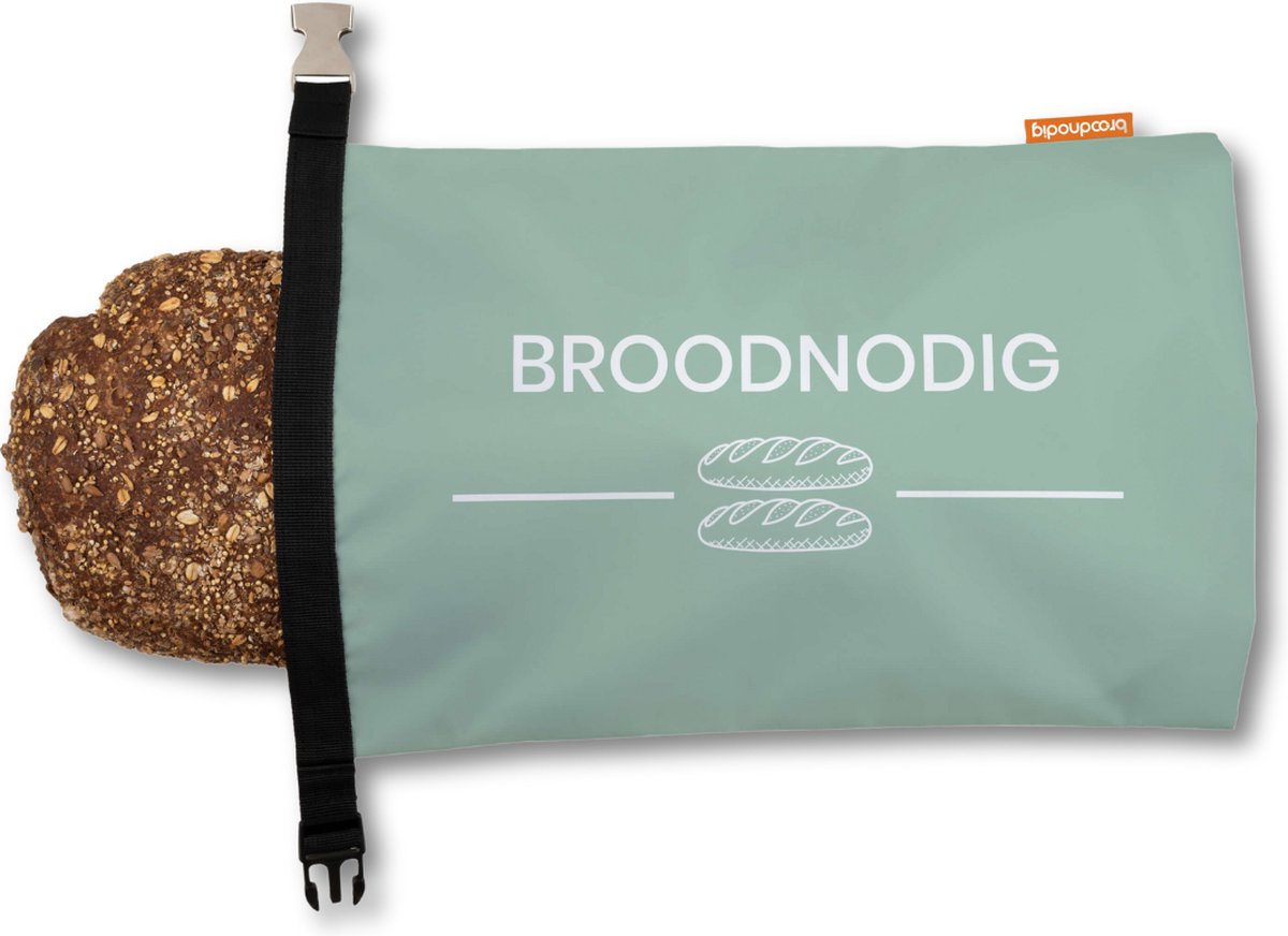 Broodnodig® - Herbruikbare Broodzak (44x30cm) – 100% RPET – Broodzakken Voor Zelfgebakken Brood – Broodtrommel – Thuisbakker - Diepvrieszak - Brooddoos – Pastel Groen