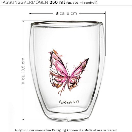 Creano thermo glas Colourfly dubbelwandig theeglas, latte