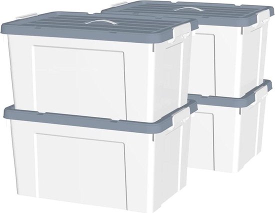90L x 4 Opbergdozen - Plastic Opbergdoos met Deksel - Organiserende ...