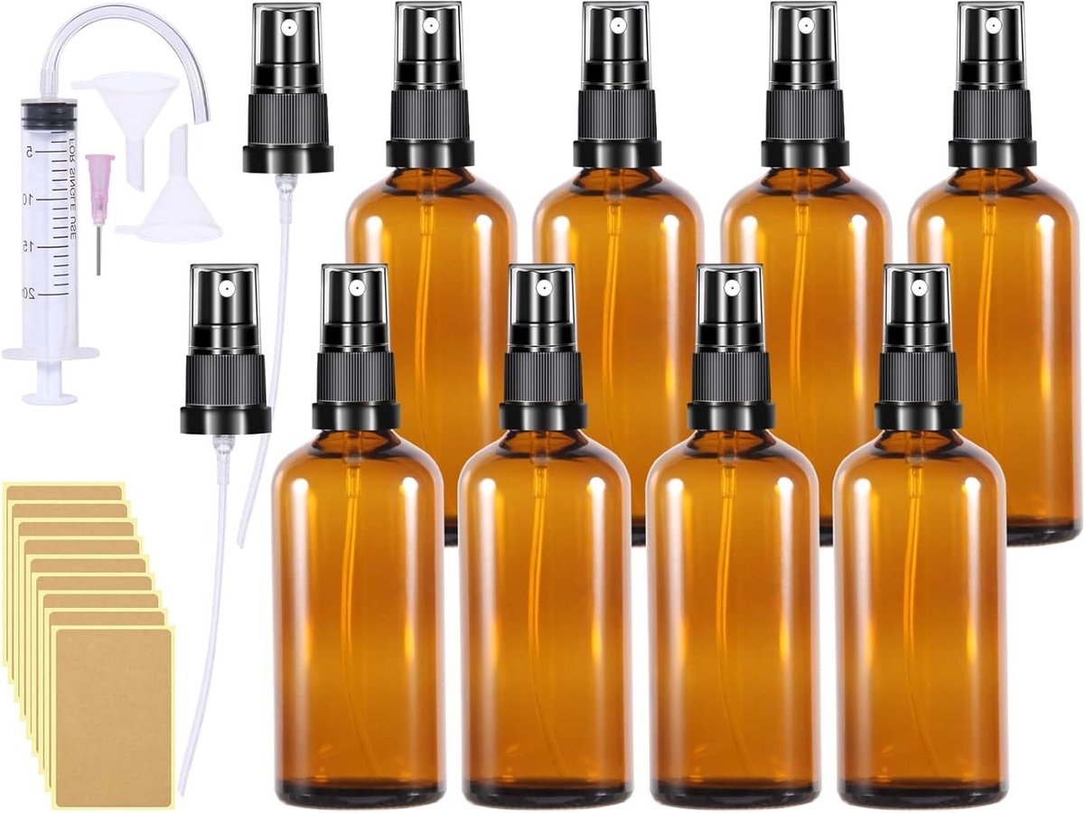 Image of 100 ml 8 stuks - Kleine glazen spuitfles met pipet