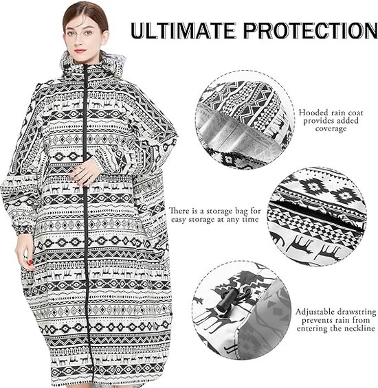 Lange waterdichte regenjas voor dames, lichtgewicht regenponcho, opvouwbare regenkleding met capuchon, windjack met mouwen en zak