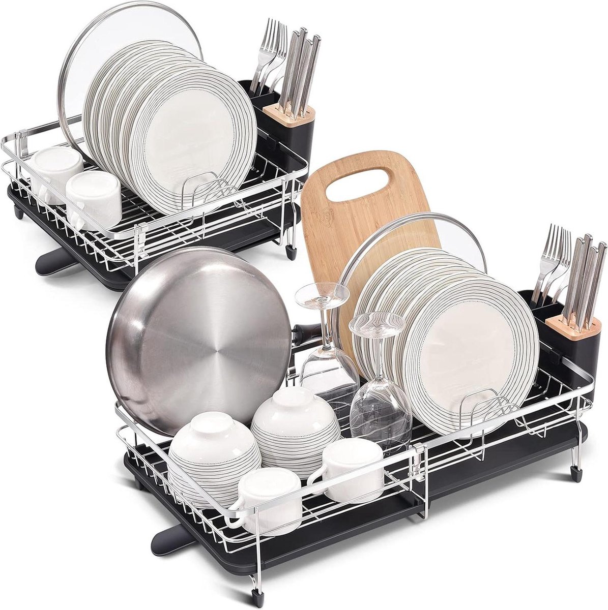 Goedkoopste Afdruiprek van 304 roestvrij staal - Instelbaar en Opvouwbaar - Met Bestekhouder en Draaibare afvoeruitloop - Anti roest Bordenrek voor keuken - 1 stuk