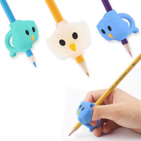 Foto: 3 stuks ergonomische uil pencil grips schrijfhouding correctie voor kinderen en volwassenen set van 3