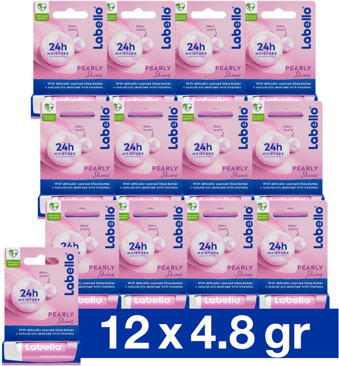 Goedkoopste Labello Lippenbalsem Blister Pearly Shine - hydraterend - Parelglans - Droge Lippen - 12x