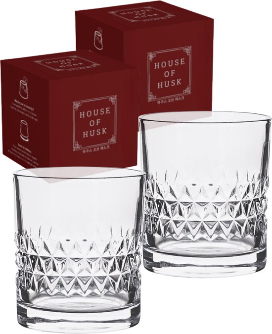 House of Husk 2 Stuks Premium Whiskey Glazen Set - Whiskeyglas - Waterglazen - Hooglans - 290 ml