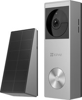 EZVIZ HP3 Pro - sonnette vidéo 2K - batterie rechargeable - vision nocturne couleur - sans abonnement - stockage 32 Go eMMC - panneau solaire - IP65 - audio bidirectionnel - installation sans fil ou filaire - argent