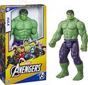 Hulk actiefiguur in verpakking naast een losse Hulk actiefiguur.