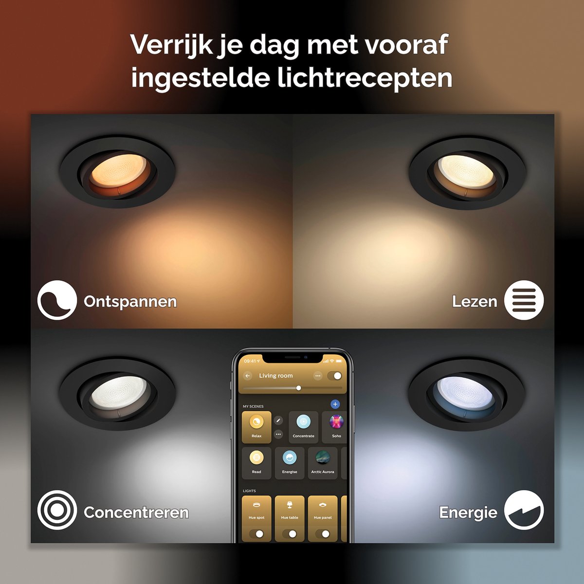 Philips Hue Centura inbouwspot - wit en gekleurd wit - 3-pack - zwart - rond - GU10 — afbeelding 5