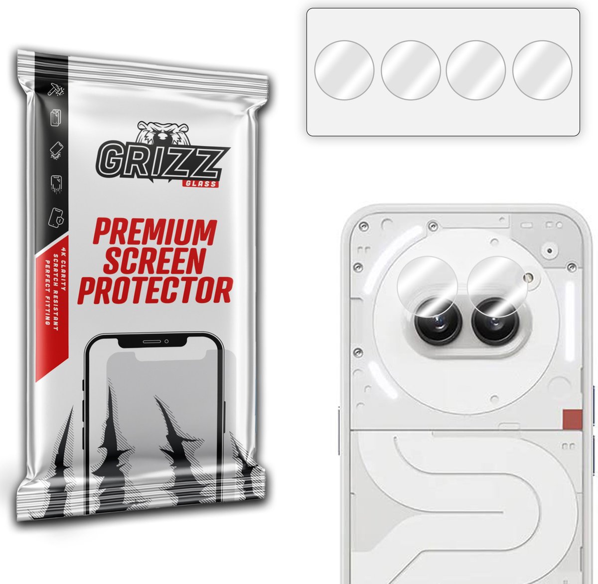 GrizzGlass HybridGlass Camera Protector (2 stuks) voor Nothing Phone (2a) - Transparant