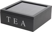 Theedoos - zwart - hout - 9-vaks - 23 x 8 cm - theekisten - tea box