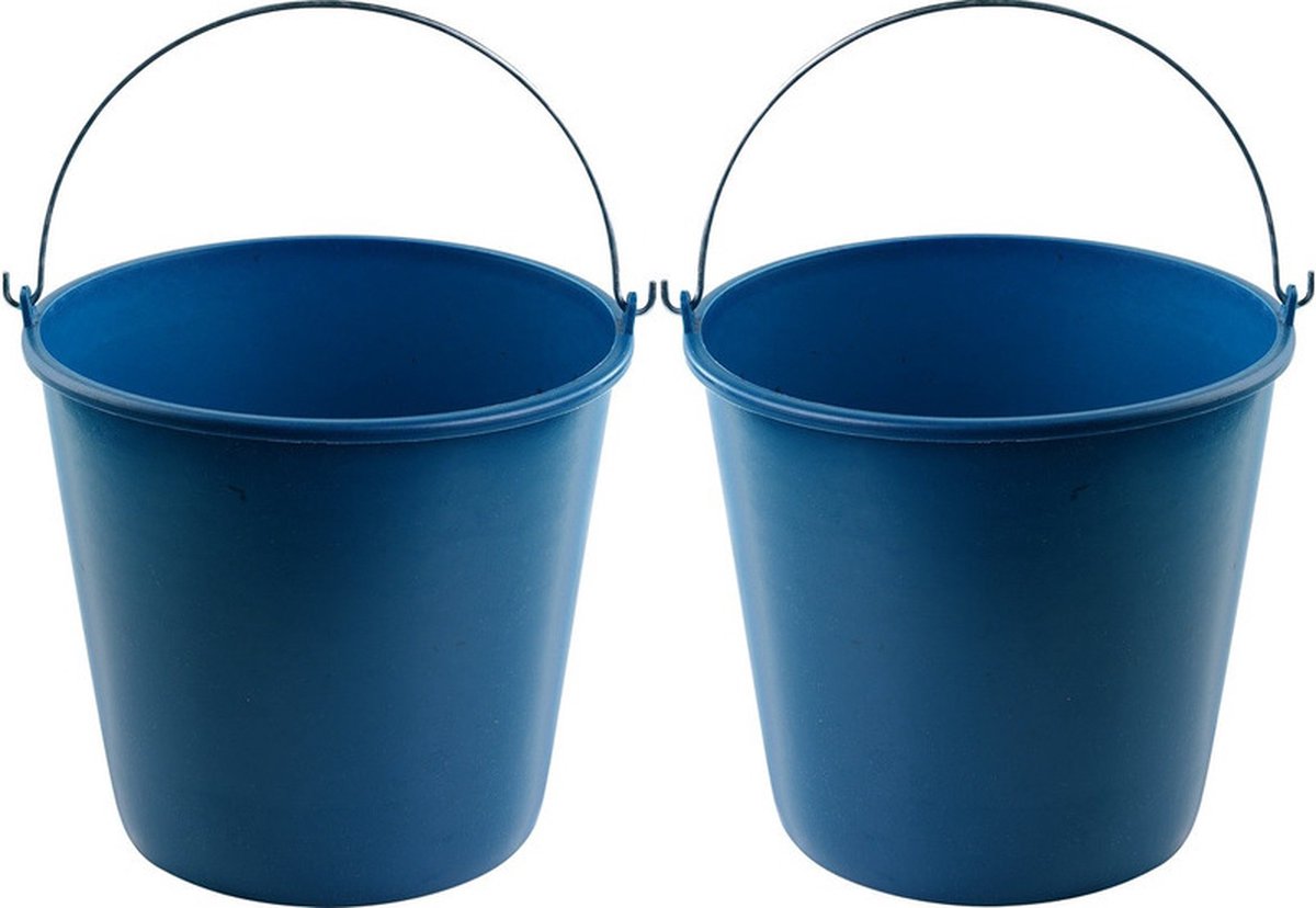 Goedkoopste 2x Blauwe schoonmaakemmers/huishoudemmers 16 liter 32 x 28 cm - Agri emmers - Kunststof/plastic emmer/sopemmer met metalen hengsel/handvat