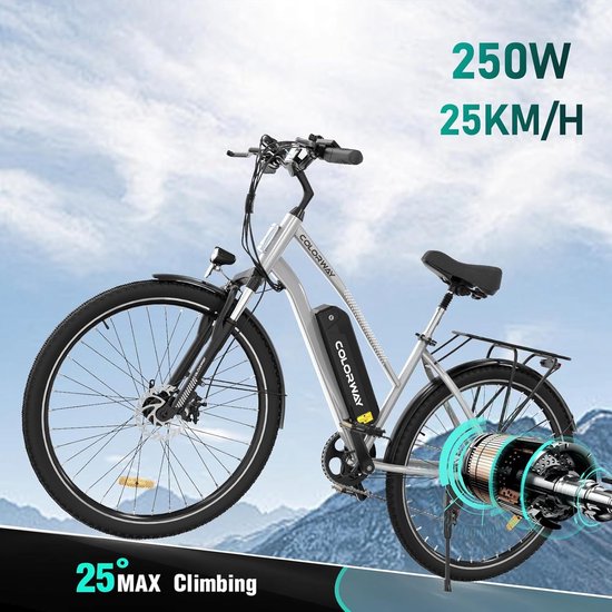 Colorway Elektrische Fiets BK27 - Trendy 28 Inch City Commuter EBike met Afneembare 36V 15Ah Lithium Batterij - Mountain E-Bike met 250W Motor - 7 Versnellingen - IP54 Waterdicht van Colorway — afbeelding 5