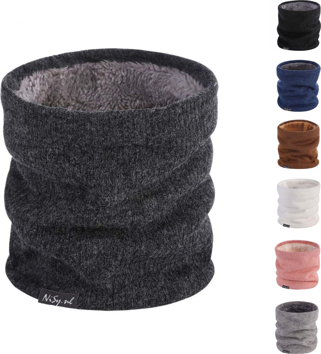 NiSy.nl Luxe Thermische Nekwarmer | Col Sjaal | Zachte Fleece Voering | Dames / Heren | One Size | Grijs Donker