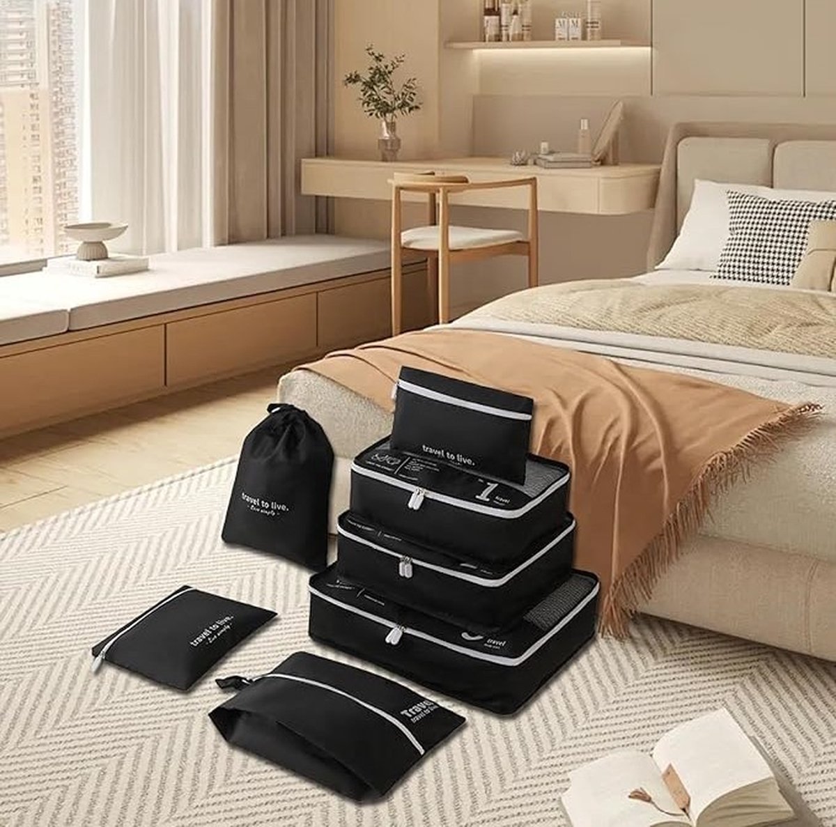 Packing Cubes Set 7-Delig - koffer organizer set - koffer organizer - Kleding organizer voor koffers, tassen en backpack - Zwart-wit