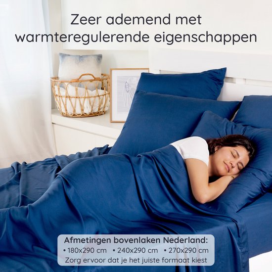 Laken de Bamboe | 180 cm x 290 | Blauw Marine | Drap supérieur 1 personne | Drap plat ultra doux | Beddengoed de Luxe en Bamboe | Feuilles hypoallergéniques | Puur Bamboe Viscose Rayonne | Tissu Ultra respirant | Bambaw