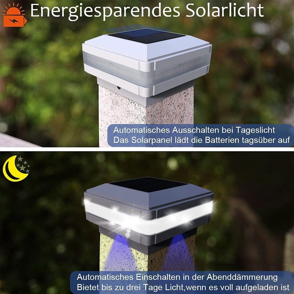 Zonne-energie pijlerlamp 7X7cm vierkante buis PVC pijp speciale kolomkop licht waterdicht houten hek licht buiten tuinlicht (Color : Standard, Size : 10PCS
