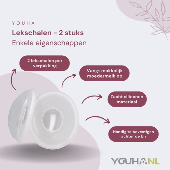 Youha® - Lekschalen - Borstschalen - Moedermelk collector - Opvangen van borstmelk - afkolven - BPA vrij - orgineel Youha product - set van 2 stuks